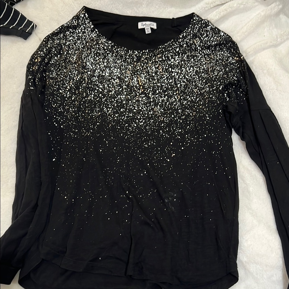 Splendid Black Sequin Long Sleeve Blouse